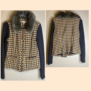 CABI Houndstooth Zip Tweed Sweater Career Academia Cardigan Blazer Jacket
